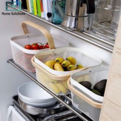 Alternative view of Square Mesh Metal Storage Fruit Basket With Wooden Handle