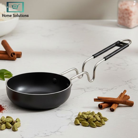 Indian Tadka Pan Vaghar with Bakelite Grip Handle 3 Indian tadka pan stainless steel vaghar with bakelite grip handle