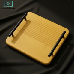 2-Piece Bamboo Serving Tray Set with Black Metal Handles