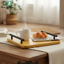 Alternative view of 2-Piece Bamboo Serving Tray Set with Black Metal Handles