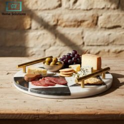 Alternative view of Round Marble Tray with Gold Handles - Black & White Geometric