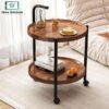 2 tier wooden serving trolley with wheels