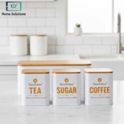 Alternative view of HausRoland Deluxe White Bread Bin & Canister Combo Set with Bamboo Lid