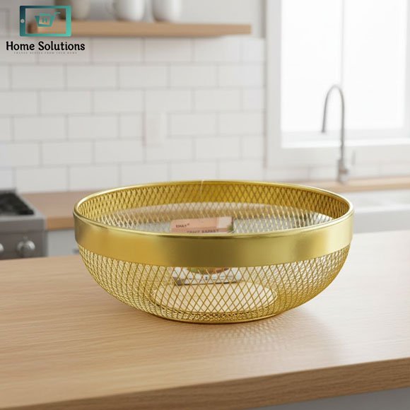 Gold Mesh Fruit Basket – Luxury Kitchen Countertop Fruit Bowl 2 “Gold Mesh Fruit Basket for Kitchen Countertop”