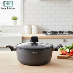 BAROLY non-stick casserole dish with glass lid durable cooking pot stone-effect interior