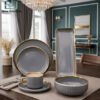 Grey ceramic dinner set 32 pieces with gold rim