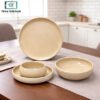 Beige ceramic dinner set 24 pieces curved edge