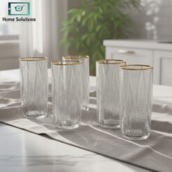 Crystal Curve Glass Set of 6 with Gold Rim – Elegant Drinking Glasses