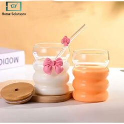 Alternative view of Bow Wavy Ice Tea Glass 350ML with Straw & Bamboo Lid