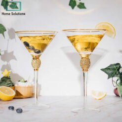 “Crystal Martini Glass Handcrafted with Golden Work”