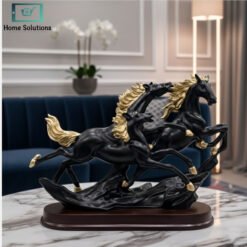 Alternative view of Luxury Horse Trio Sculpture Running Black & Gold – Modern Decor Statue