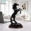 Luxury black rearing horse sculpture with wooden base
