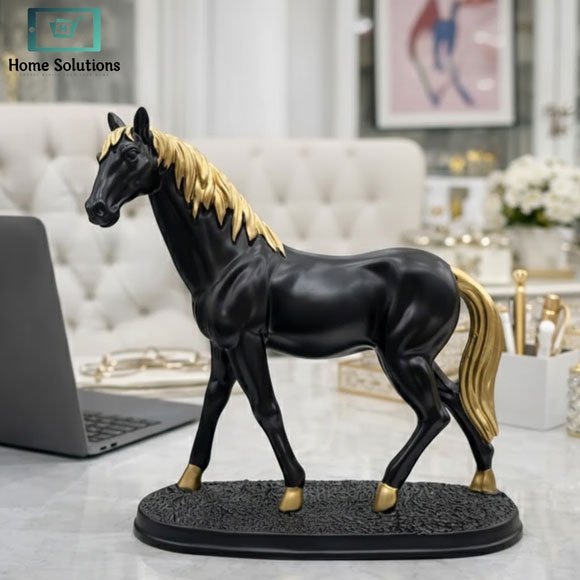 Luxury Horse Sculpture Standing Black & Gold Decor Statue 3 Luxury black and gold standing horse sculpture
