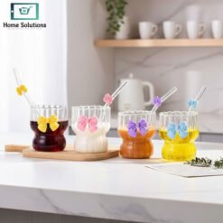 bow ice tea glass with straw 300ml stylish cold drink cup