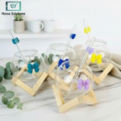 Bow round lunar glass tumbler with straw