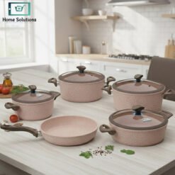 Falez 9-piece ceramic granite non-stick cookware set Turkish quality low-oil cooking