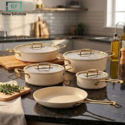 Alternative view of Falez Granite Non-Stick Cookware Set 9-Piece – Creamy & Gold