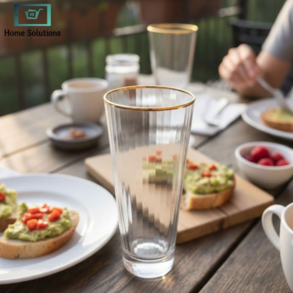 Luxury Ribbed Glass Tumblers with Gold Rim – Set of 6 3 Luxury Ribbed Glass Tumblers with Gold Rim – Set of 6 - Image 2