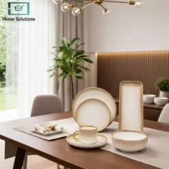 Alternative view of Ceramic Dinner Set 32Pcs – White & Brown Shaded