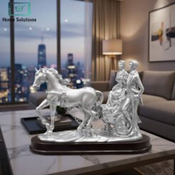Luxury silver horse & carriage sculpture with wooden base