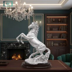 Alternative view of Luxury Silver Rearing Horse Sculpture with Wooden Base – Decor Statue 40×30cm