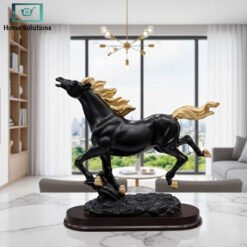 Alternative view of Luxury Black & Gold Running Horse Sculpture with Wooden Base – Decor Statue 19×13cm