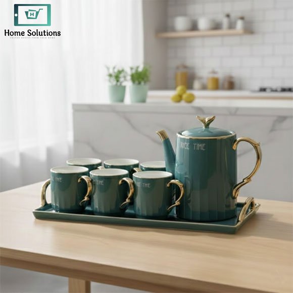 Luxury Ceramic Tea Set 9 Pcs with Kettle & Tray 2 “Luxury Ceramic Tea Set 9 Pcs with Kettle and Tray”