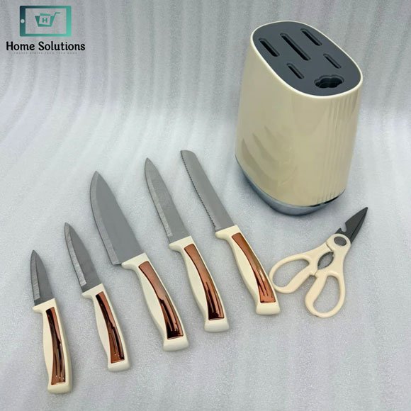 Elegant Knife Set 7-Piece - Rose Gold & Cream 4 Elegant Knife Set 7-Piece - Rose Gold & Cream - Image 2