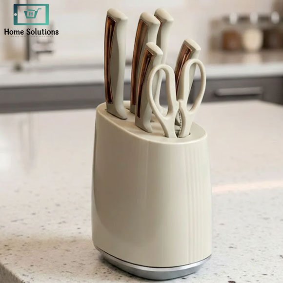 Elegant Knife Set 7-Piece - Rose Gold & Cream 3 elegant 7 piece stainless steel knife set