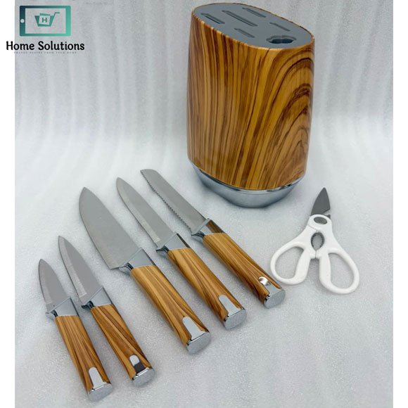 Premium Knife Set 7-Piece Faux-Wood with Matching Universal Block 4 Premium Knife Set 7-Piece Faux-Wood with Matching Universal Block - Image 2