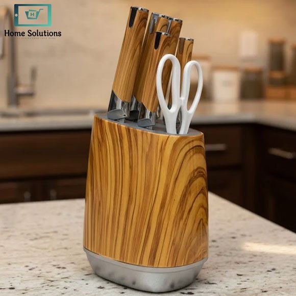 Premium Knife Set 7-Piece Faux-Wood with Matching Universal Block 3 elegant 7 piece stainless steel knife set