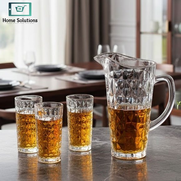 Delisoga Textured Glass Water Set – 1.7L Water Pitcher with 6 Glasses 4 Delisoga Textured Glass Water Set – 1.7L Water Pitcher with 6 Glasses - Image 2