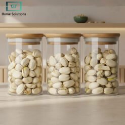 3 piece glass storage jar set 220ml with wooden lids