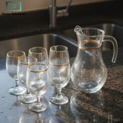 Pasabahce Turkish gold rim glass water jug set