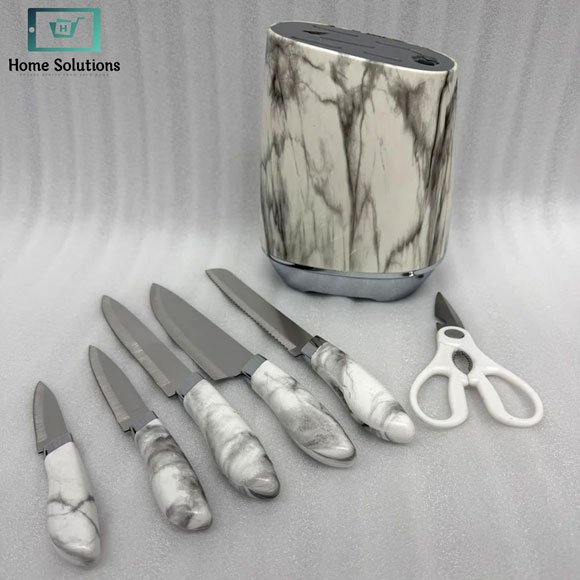 Premium Knife Set 7-Piece Marble Pattern with Universal Block 4 Premium Knife Set 7-Piece Marble Pattern with Universal Block - Image 2