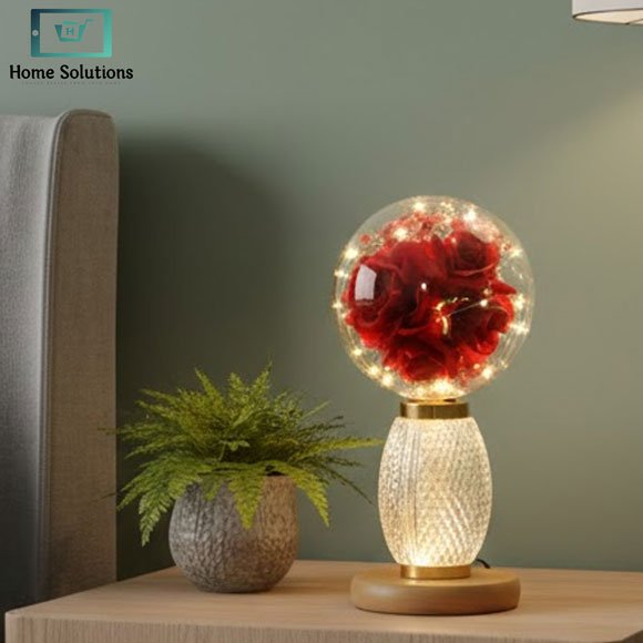 Rose Glass Dome Night Lamp with Crystal Base 4 Rose Glass Dome Night Lamp with Crystal Base - Image 2
