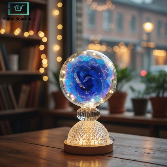 Artificial Blue Rose Night Lamp Crystal Base 2 rose glass dome night lamp with crystal base