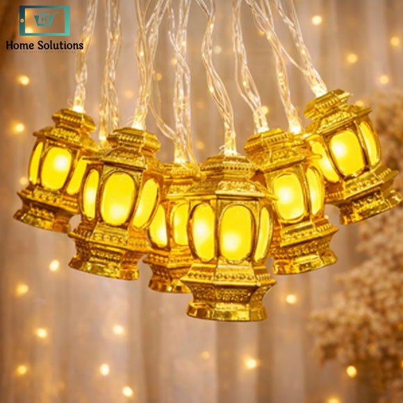 Decora Golden Led Fairy Lights – Warm Glow Islamic Home Decor - GoldLantern 10 LEDs 3 golden Islamic LED fairy lights