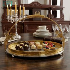 Luxury golden silver platter with butterfly handle