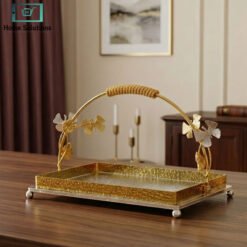 Luxury golden silver serving platter with butterfly handle