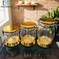 3 piece glass storage jar set 220ml with wooden lids