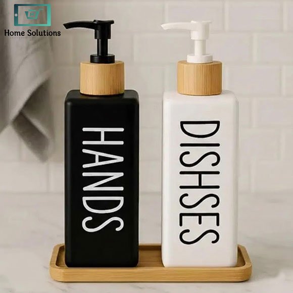 Dish & Hand Soap Dispenser Set 2 Pcs - 500ml 2 500ml refillable square soap dispenser set