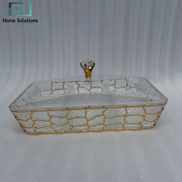 Elegant Acrylic Dry Fruit Tray 6-Section with Gold Mesh Frame & Crystal Lid Knob 6 Elegant Acrylic Dry Fruit Tray 6-Section with Gold Mesh Frame & Crystal Lid Knob - Image 4