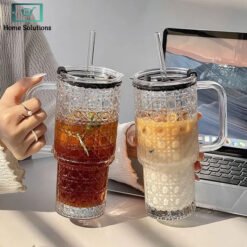 Glass Tumbler with Handle & Straw 750ml