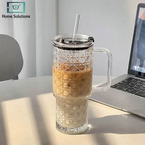 Glass Tumbler with Handle & Straw 750ml 5 Glass Tumbler with Handle & Straw 750ml - Image 4