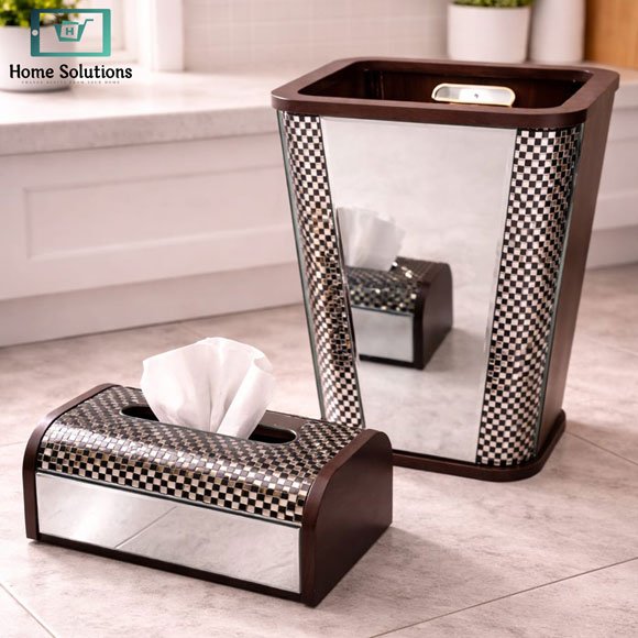 Crystal Wooden Dustbin and Tissue Box Set 3 Crystal wooden dustbin and tissue box set