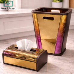 Crystal wooden dustbin and tissue box set