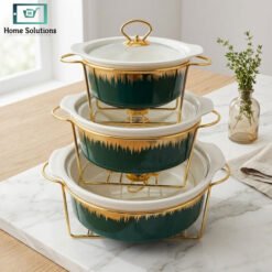 chafing dish set with gold metal stand