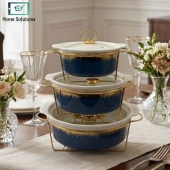 chafing dish set with gold metal stand