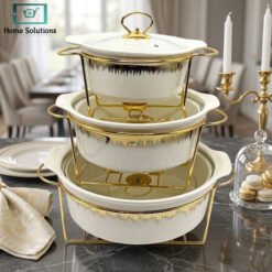 chafing dish set with gold metal stand